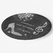 Schwarzer/silberner Disco-Ball und Heels-60. Pappteller (Schrägansicht)