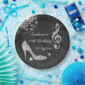 Schwarzer/silberner Disco-Ball und Heels-65. Pappteller (Party)