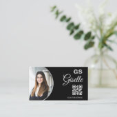 Schwarzer silberner Foto-Monogramm-Realtor-QR-Code Visitenkarte (Stehend Vorderseite)