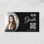 Schwarzer silberner Foto-Monogramm-Realtor-QR-Code Visitenkarte (Vorderseite)