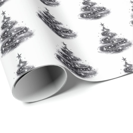 Schwarzer silberner funkelnder Weihnachtsbaum Geschenkpapier (Rolleneckpunkt)