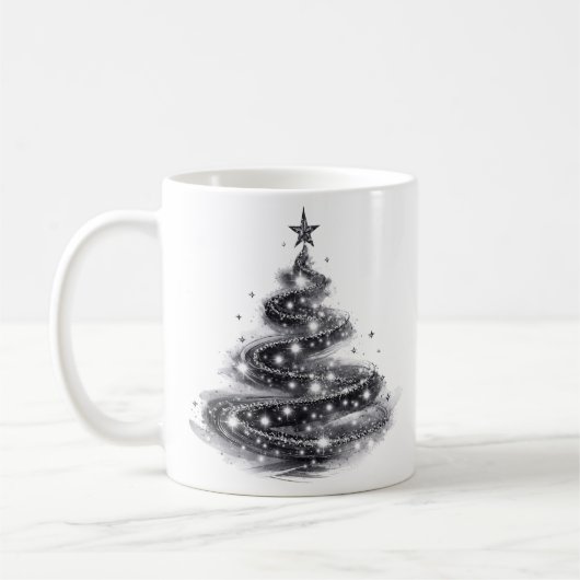 Schwarzer silberner funkelnder Weihnachtsbaum Kaffeetasse (Links)