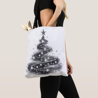 Schwarzer silberner funkelnder Weihnachtsbaum Tasche