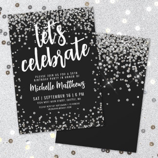 Schwarzer Silberner Glitzer jeden Geburtstag Einladung