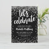 Schwarzer Silberner Glitzer jeden Geburtstag Einladung (Stehend Vorderseite)