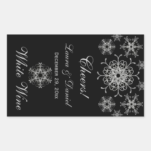 Schwarzer Silberner Glitzer Schneeflocken Weinkleb Rechteckiger Aufkleber (Vorderseite)