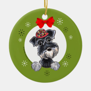 Schwarzer silberner Schnauzer-Weihnachtsklassiker Keramik Ornament