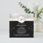 Schwarzer Silberschimmer-Bug-Gold-Funkel-Glitzer Einladung (Stehend Vorderseite)