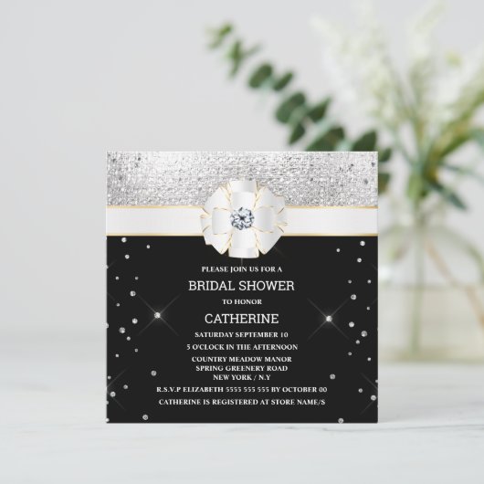 Schwarzer Silberschimmer-Bug-Gold-Funkel-Glitzer Einladung (Stehend Vorderseite)