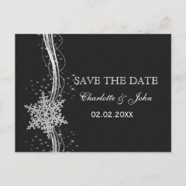 Schwarzer Silberschneeflocken Winter Save the Date Ankündigungspostkarte