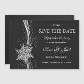 Schwarzer Silberschneeflocken Winter Save the Date Magneteinladung (Vorne/Hinten)
