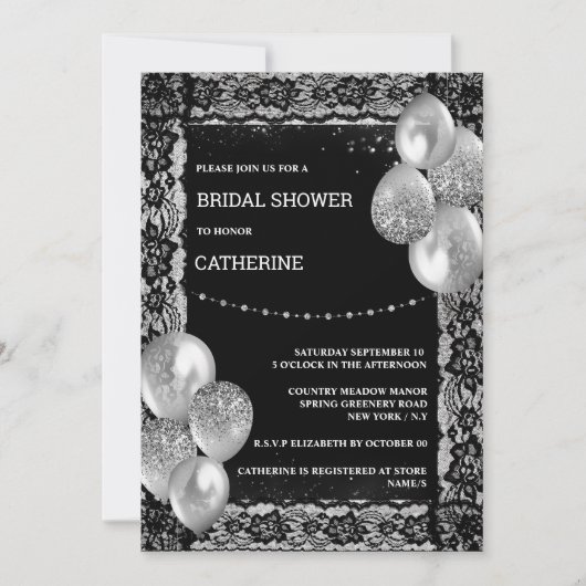 Schwarzer Silberspitz Diamant schimmert immer schi Einladung (Vorderseite)