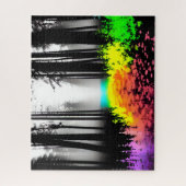 Schwarzer Silhouette-Wald mit Regenbogenfarben Puzzle (Vertikal)