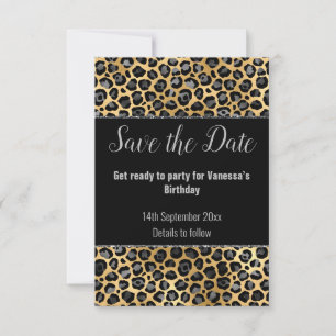 SCHWARZER SILVER GLITZER LEOPARD SAVE THE DATE RSVP KARTE