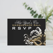 Schwarzer Silvester Masquerade Ball UAWG RSVP Karte (Stehend Vorderseite)