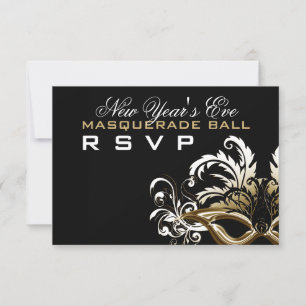 Schwarzer Silvester Masquerade Ball UAWG RSVP Karte