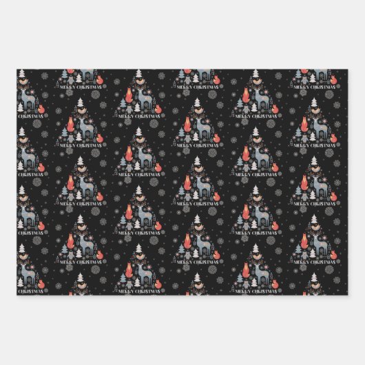 Schwarzer Skandinavier Rentierbaum Geschenkpapier Set (Vorderseite)