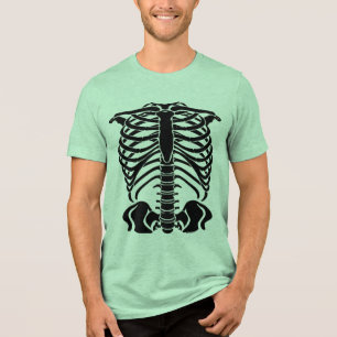 Schwarzer Skelett Brustkorb Tri-Blend Shirt