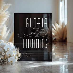Schwarzer Smokey Moderne Minimalistische Hochzeit  Acrylschild