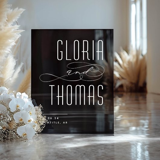 Schwarzer Smokey Moderne Minimalistische Hochzeit Acrylschild
