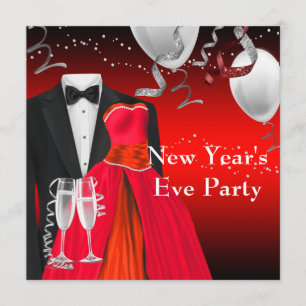 Schwarzer Smoking rotes Kleid Silvesterparty Einladung