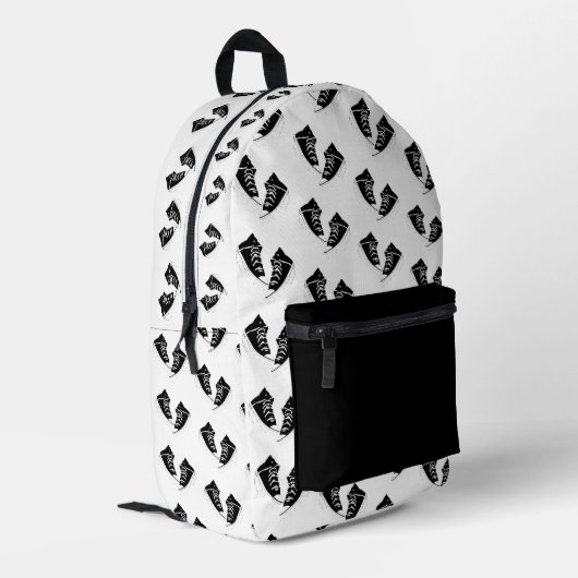 Schwarzer Sneaker Design Druck Sticken Rucksack (Rückseitige Ecke links)