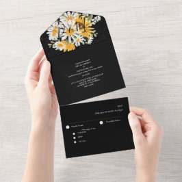 Schwarzer Sonnenblumenstil Glitzer All In One Einladung