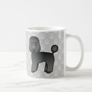 Schwarzer Spielzeug-Poodle-Hund-Cartoon in grauer  Kaffeetasse