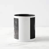 Schwarzer Spitz, der zu dem links schaut Tasse (Zentrum)