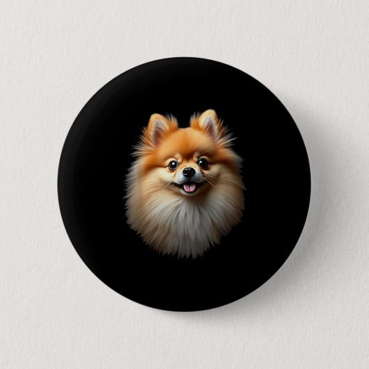 Schwarzer Spitz Dog Pom Gesicht Button (Vorderseite)