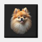 Schwarzer Spitz Dog Pom Gesicht Magnet (Vorne)