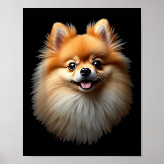 Schwarzer Spitz Dog Pom Gesicht Poster (Vorne)