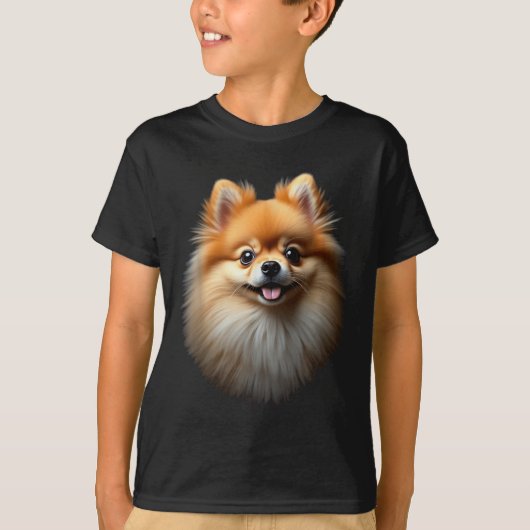 Schwarzer Spitz Dog Pom Gesicht T-Shirt (Vorderseite)
