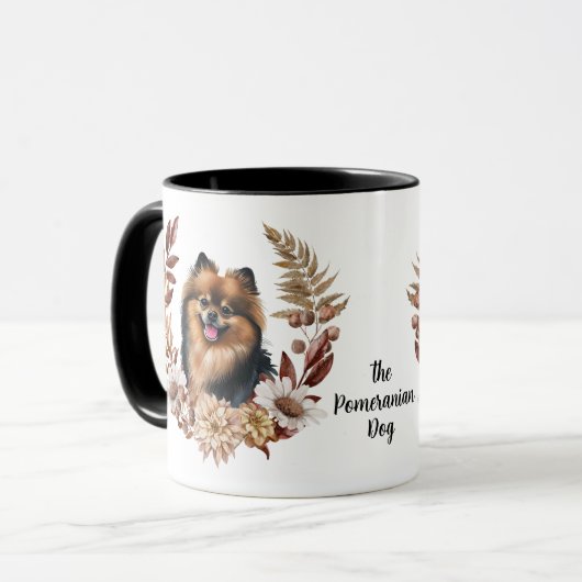 Schwarzer Spitz Herbstkranz Tasse (Vorderseite Links)