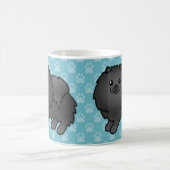 Schwarzer Spitz Hunde auf blau Kaffeetasse (Mittel)