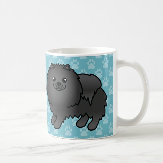 Schwarzer Spitz Hunde auf blau Kaffeetasse (Rechts)