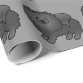 Schwarzer Spitz Hunde Muster auf Grau Geschenkpapier (Rolleneckpunkt)