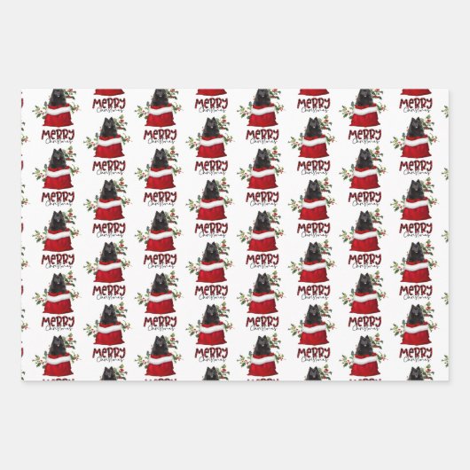 Schwarzer Spitz in der Weihnachtsgeschenktasche Geschenkpapier Set (Vorderseite)