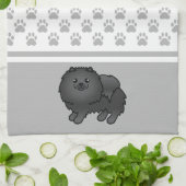 Schwarzer Spitz mit grauem Pfotenmuster Küchentuch (Gefaltet)