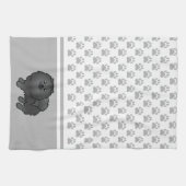 Schwarzer Spitz mit grauem Pfotenmuster Küchentuch (Horizontal)