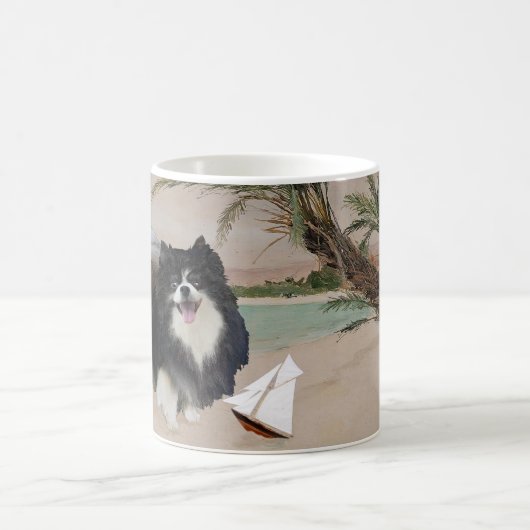 Schwarzer Spitz mit Sailboat Kaffeetasse (Mittel)