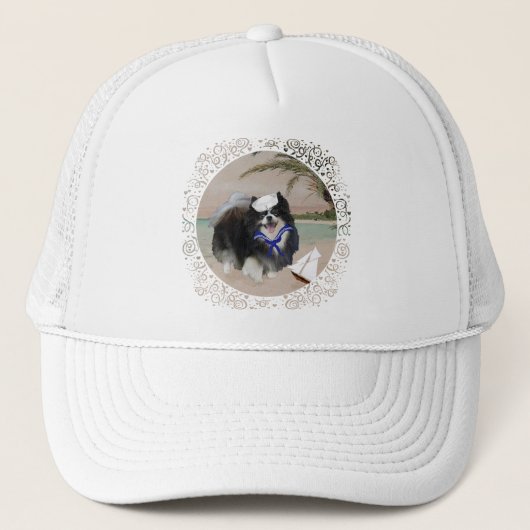 Schwarzer Spitz mit Sailboat Truckerkappe (Vorderseite)