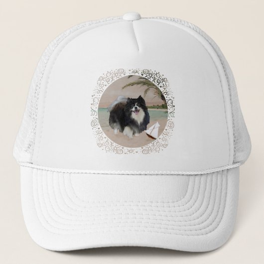 Schwarzer Spitz mit Sailboat Truckerkappe (Vorderseite)