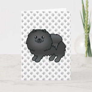 Schwarzer Spitz Niedlich Cartoon Dog & Paws Karte