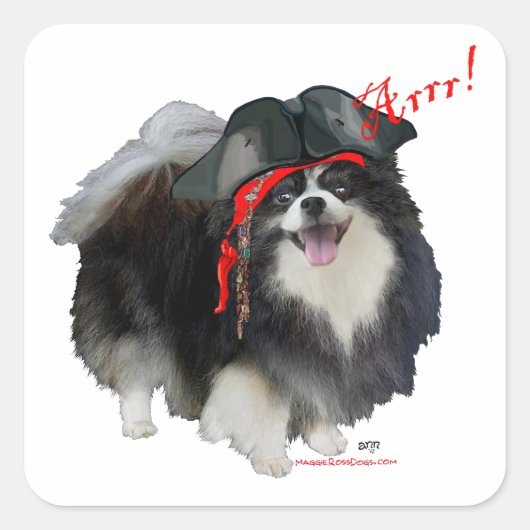 Schwarzer Spitz Pirate - Arrr! Quadratischer Aufkleber (Vorderseite)