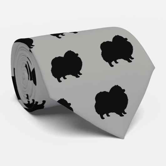 Schwarzer Spitz Silhouetten Muster Grau Krawatte (Gerollt)