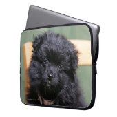 Schwarzer Spitz-Welpe Laptopschutzhülle (Vorderseite Links)