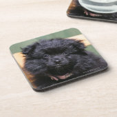 Schwarzer Spitz-Welpe Untersetzer (Linke Seite)