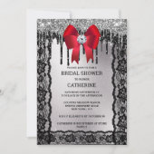 Schwarzer Spitzendiamant Roter Bug Silber Glitzer  Einladung (Vorderseite)