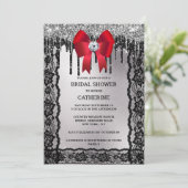 Schwarzer Spitzendiamant Roter Bug Silber Glitzer  Einladung (Stehend Vorderseite)